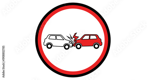 Car accident icon graphic red and white vehicles collision concept