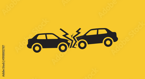 Car accident icon illustrating collision on yellow background