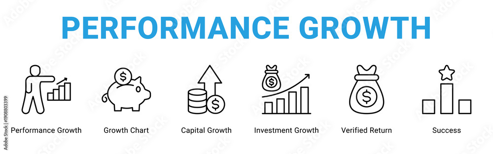 Fototapeta premium Performance Growth web banner icon concept, with Performance Growth, Growth Chart, Capital Growth, Investment Growth, Verified Return,.