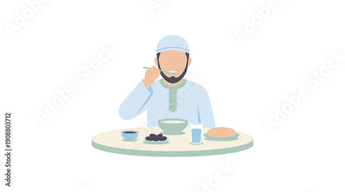 Man enjoying a meal with chopsticks at a round table.