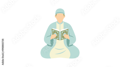 Illustration of a person reading a religious text in a serene pose.