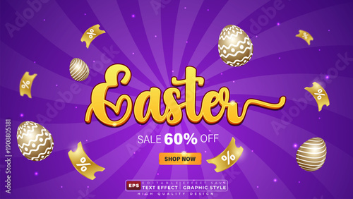 Editable 3d text effect easter sale with easter egg for banner and template design