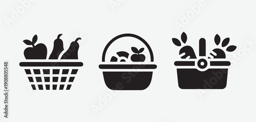 Fruit and Vegetable Baskets Icons Collection