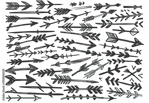 Hand-drawn collection of arrows in various styles, showcasing direction and artistic variety