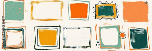Hand-drawn frame set in abstract shapes, textured backgrounds, for creative use
