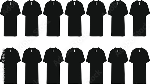 Black robes seamless pattern, minimalist garment design, fashion uniform illustration, clothing silhouette vector, textile symmetry, apparel background, modern style artwork