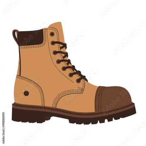 A single brown leather boot with black laces and a rubber sole