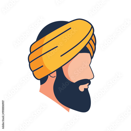Illustration of a sikh man in profile wearing a dastar turban