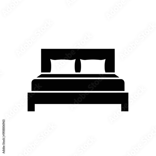 Simple black silhouette of a bed with a headboard and pillows