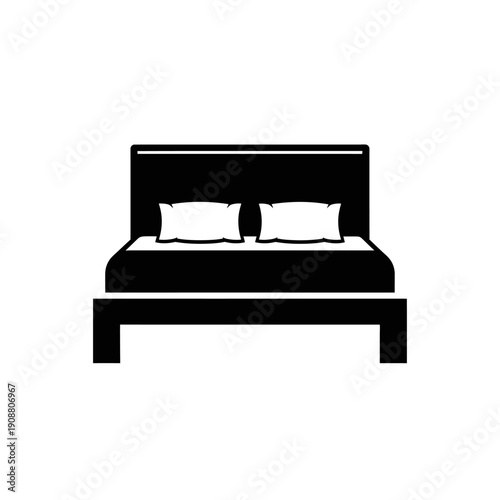 Simple black silhouette of a double bed with pillows