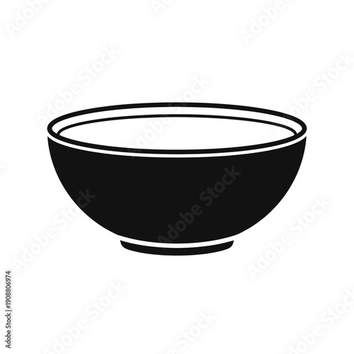 Simple black and white illustration of an empty ceramic bowl