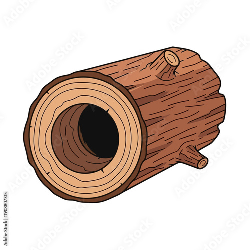 Cartoon illustration of a hollowed out brown log with circular opening