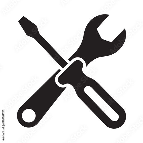 Screwdriver and wrench crossed a simple tool icon