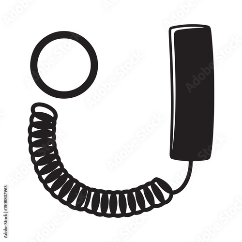 Simple black and white illustration of a retro telephone handset