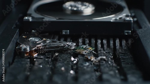 Hard Drive Destruction with Grinding Machine Sparks.
