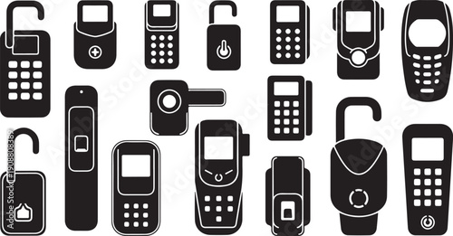 Collection of various old mobile phones and lock icons
