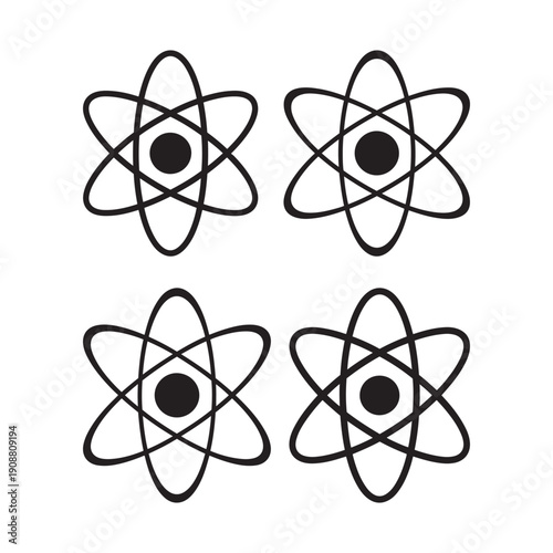 Four black atom symbols on white background atomic science physics