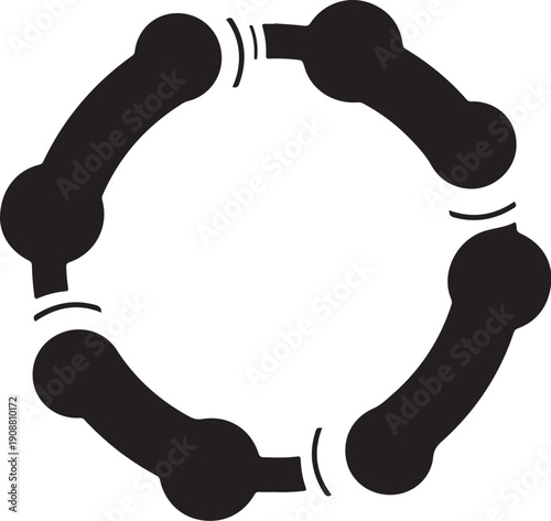 Black chain link icon in circular formation on white