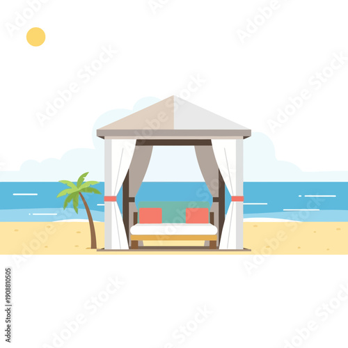 Beach Cabana with Daybed and Palm Tree
