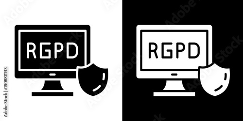 Gdpr Protection Monitor  Icon Set White Glyph Style Collection
