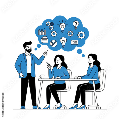 Team discussion with creative ideas and brainstorming session.