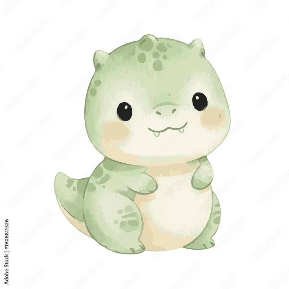 Naklejka premium Cute baby dinosaur illustration with a sweet smile.