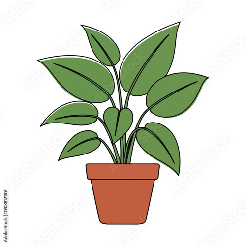 Potted Houseplant Simple Doodle Icon Vector Illustration