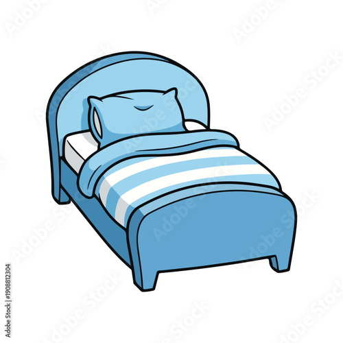 Blue Cartoon Bed with Striped Duvet