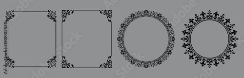 Set of decorative frames Elegant vector element for design in Eastern style, place for text. Floral black and gray frames. Lace illustration for invitations and greeting cards