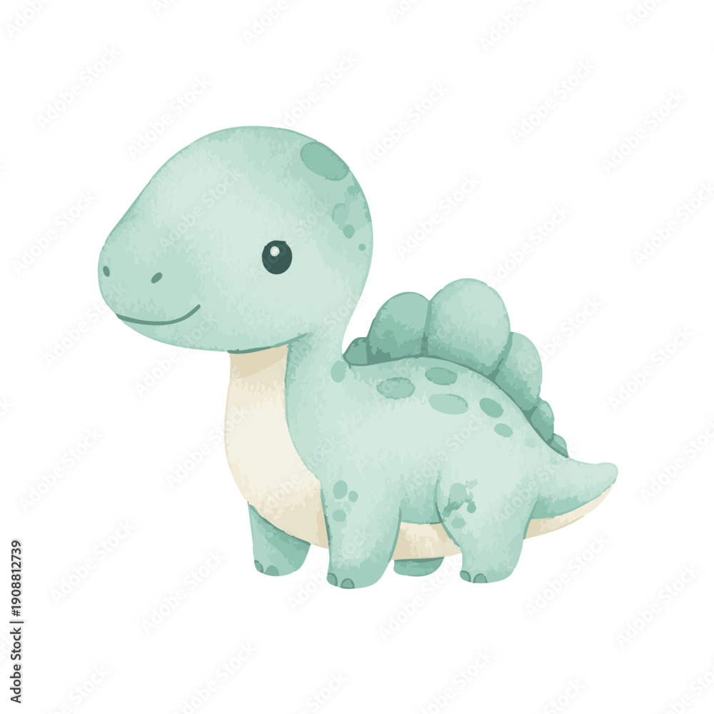 Obraz premium Cute baby dinosaur cartoon character illustration.
