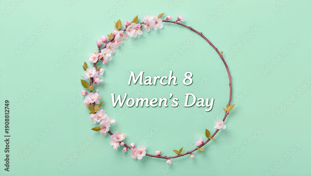 Obraz premium Women's Day floral wreath on green
