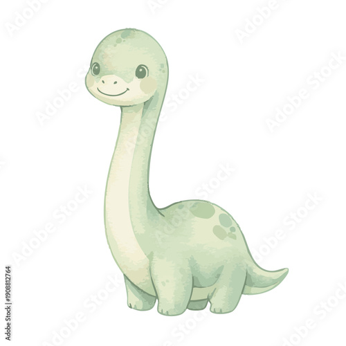 Cute cartoon baby brontosaurus dinosaur illustration.