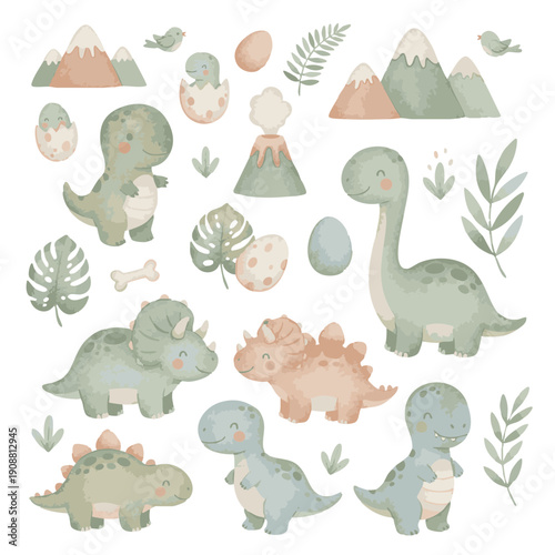 Watercolor Dinosaur Collection for Kids.