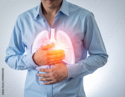 Chest Pain and Inflamed Lungs Concept, Human Respiratory System Illustration