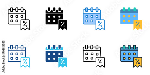 Tax Year icons set multiple style collection. Editable stroke 
