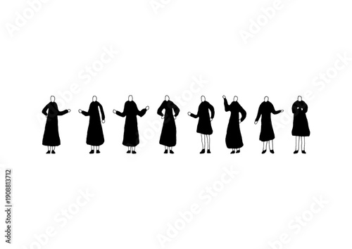 スカートをはいた女性のシンプルでゆるい手描きイラストセット2