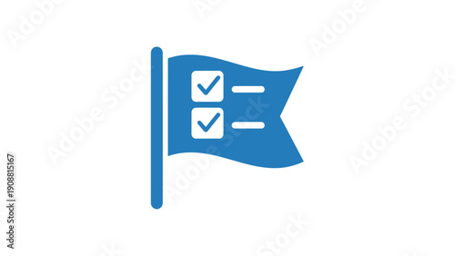 Blue flag with checklist symbols.