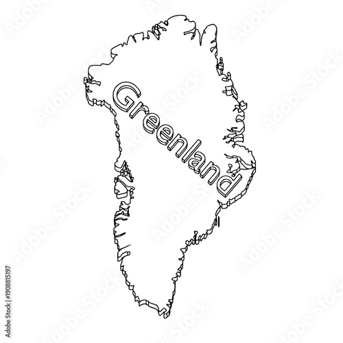 Outline for Coloring of Greenland Map with Name of the Country on White Background. Vector Illustration.