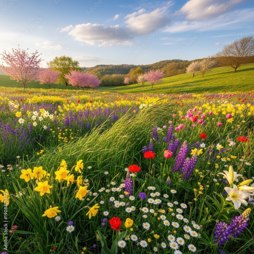 Obraz premium Vibrant Spring Flowers in Field.