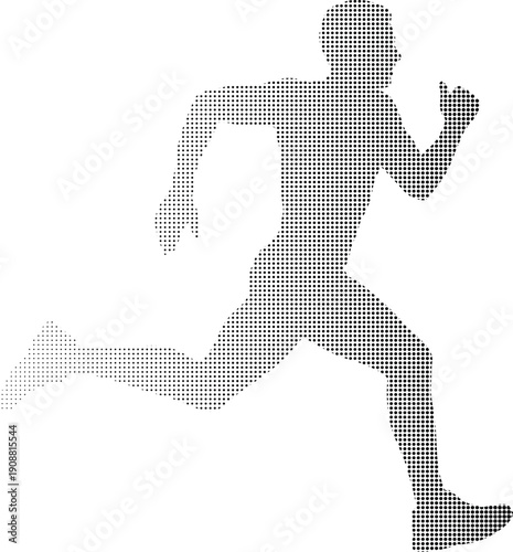 Silhouette of a Runner Composed of Black Dots on a White Background
