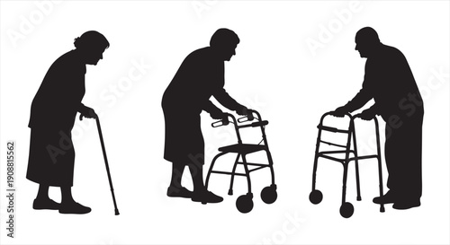 Senior with Walking Aid – Elderly Care, Rehabilitation and Healthcare Support Illustration