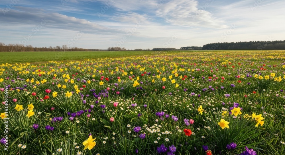 Fototapeta premium Vibrant Wildflowers in a Green Field.