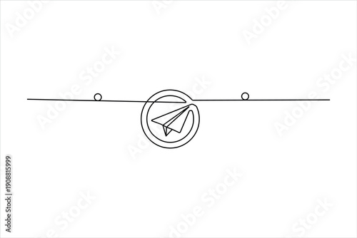 Minimalist continuous line drawing of a paper plane enclosed within a circle, representing a focused idea, travel, or app icon design.