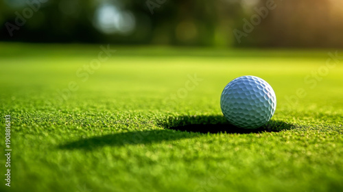 Golf ball on the green. golf ball on lip of cup