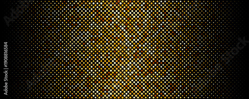 Gold color halftone gradient. Abstract golden dotted pattern background. Pop art comic glitter backdrop texture. Yellow confetti wallpaper for banner, poster, flyer, party decor. Vector illustration