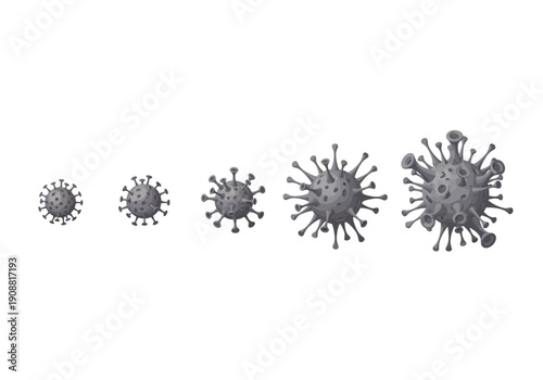 Representation of virus particles of varying sizes, illustrating growth and contagion potential