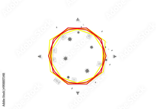 Abstract geometric visualization of a circular pattern with radiating lines and scattered star-like shapes on a white background, evoking a sense of cosmic or scientific inquiry