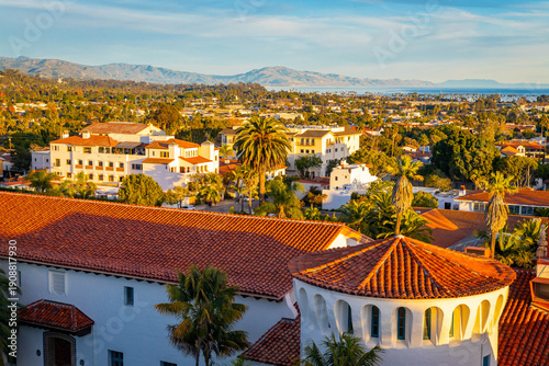 Fotografie Scenic Santa Barbara City View at Golden Sunset from Historic Courthouse Califor