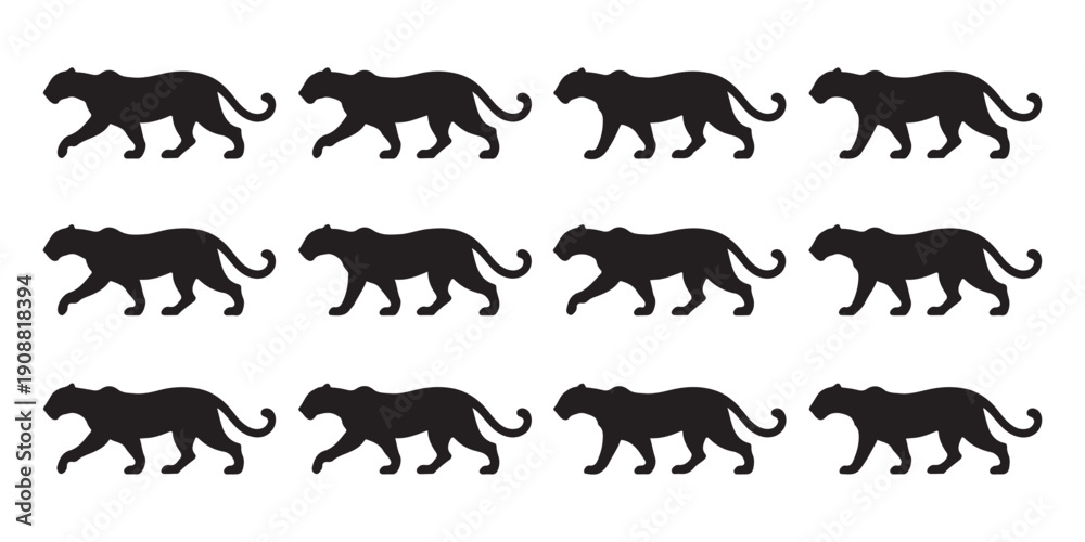 Fototapeta premium Panther silhouette pattern set black leopard walking profile collection for animal mascot logo vector design