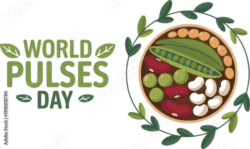 World pulses day healthy food illustration with bowl of pulses peas beans legumes for nutrition awareness agriculture